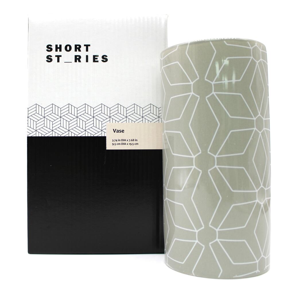 NEW Short St_ories Vase Modern‎ Geometric Gray Ceramic Small 7.68 High